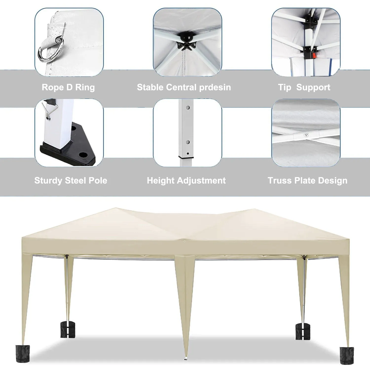 10'X20' Ez Pop Up Canopy Outdoor Portable Party Folding Tent With 6 Removable Sidewalls   Carry Bag   4 Pieces Weight Bag