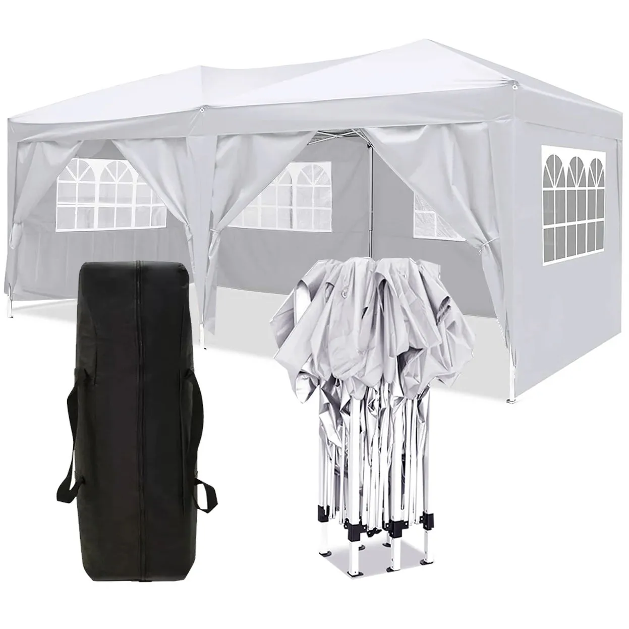 10'X20' Ez Pop Up Canopy Outdoor Portable Party Folding Tent With 6 Removable Sidewalls   Carry Bag   4 Pieces Weight Bag