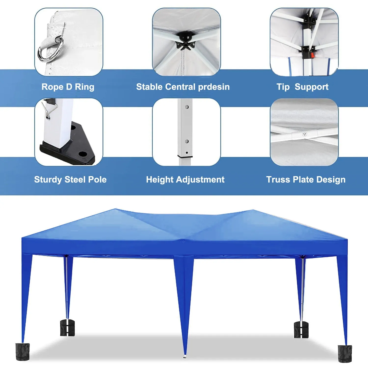 10'X20' Ez Pop Up Canopy Outdoor Portable Party Folding Tent With 6 Removable Sidewalls   Carry Bag   4 Pieces Weight Bag