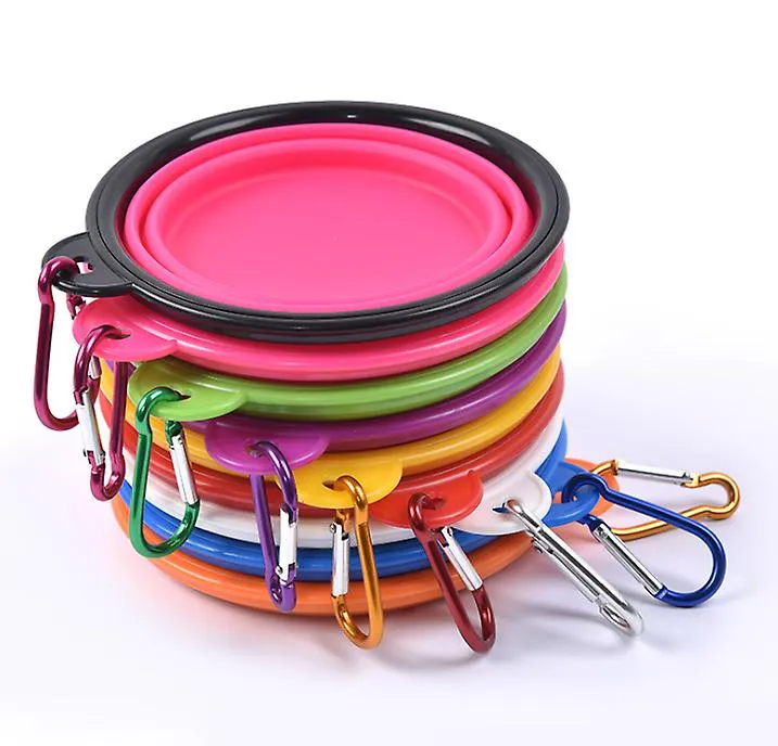 2Pcs M 650ml yellow Portable Outdoor Pet feed bowl Foldable Silicone travel Bowl AZ11368