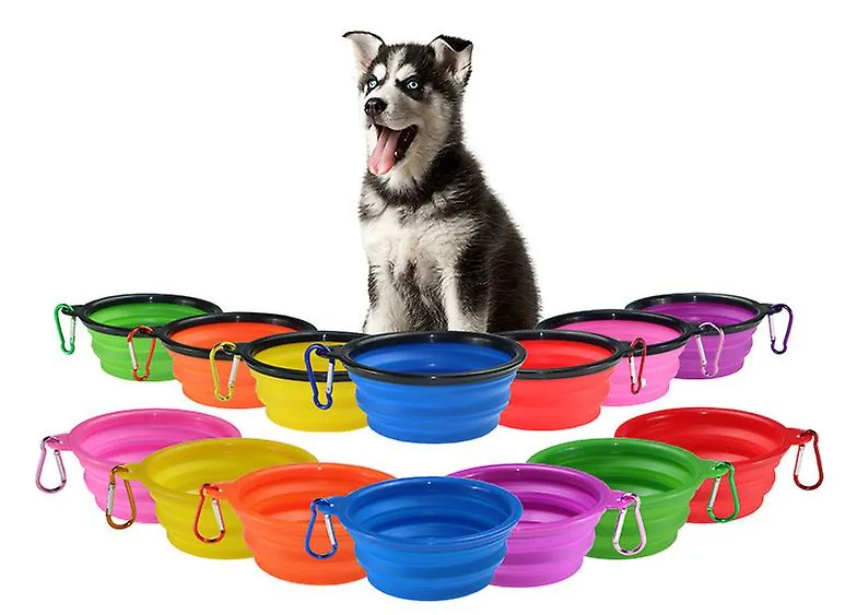 2Pcs S 350ml red Portable Outdoor Pet feed bowl Foldable Silicone travel Bowl AZ2095