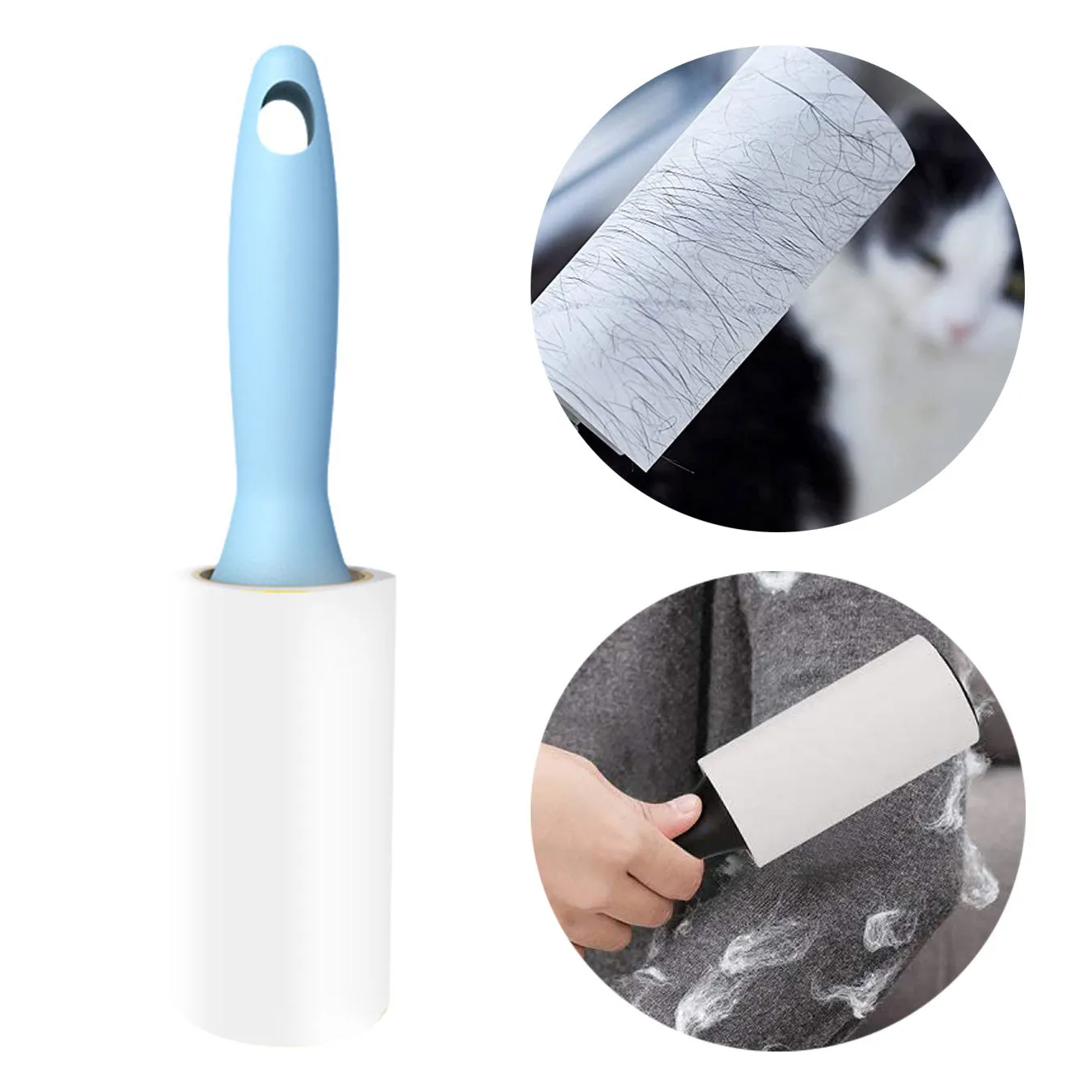 Adhesive Pet Hair Remover Paper Lint Roller Reusable Lint Brush 60 Sheets - Blue