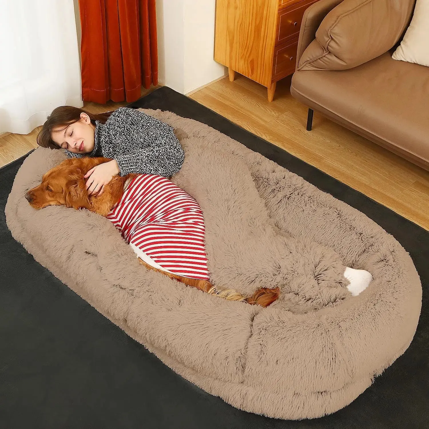 AiroPaws™ Human Dog Bed | 71"x45"x12" Orthopedic Washable Human-Size Dog Bed | Fits People & Pets | Faux Fur Plush Dog Bed