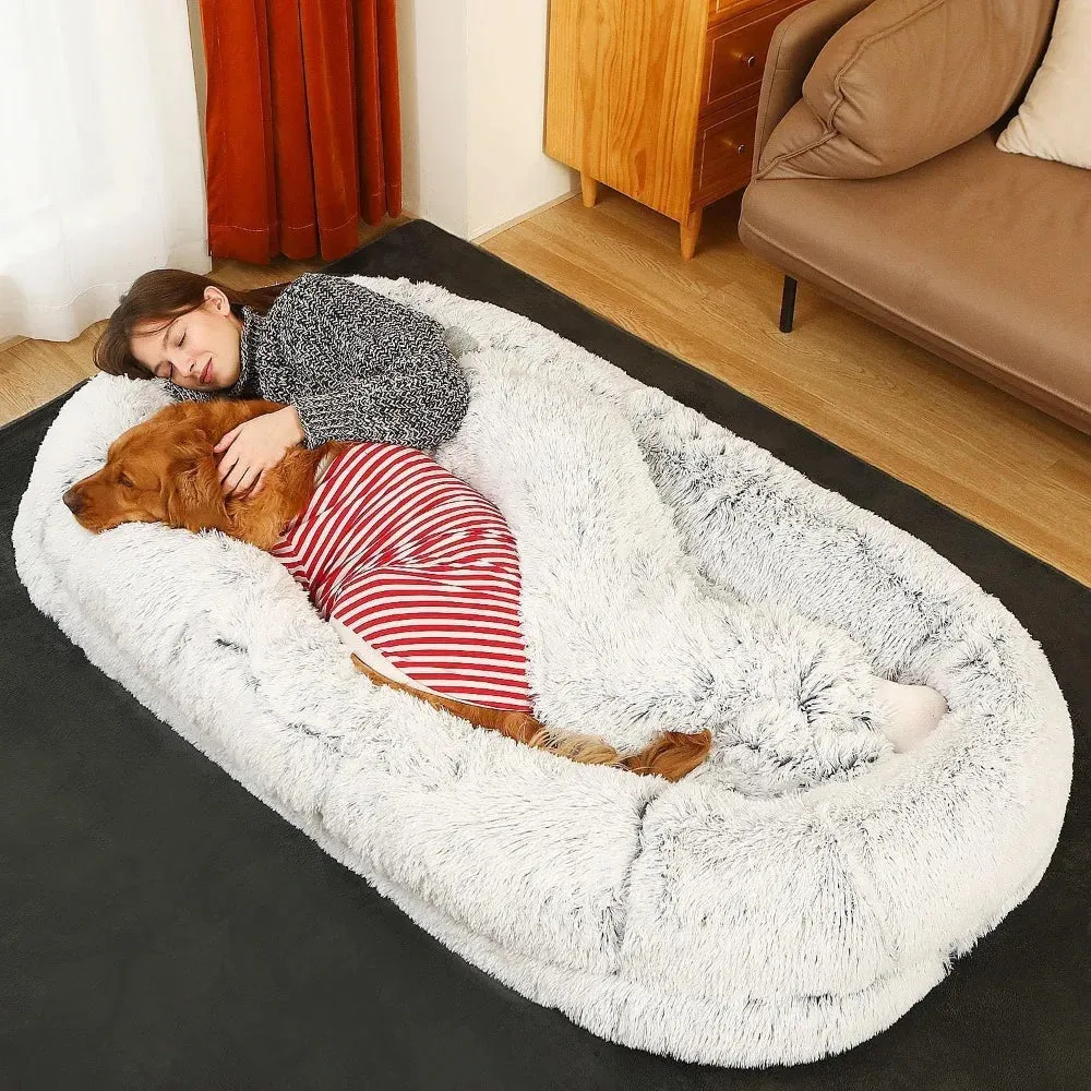 AiroPaws™ Human Dog Bed | 71"x45"x12" Orthopedic Washable Human-Size Dog Bed | Fits People & Pets | Faux Fur Plush Dog Bed