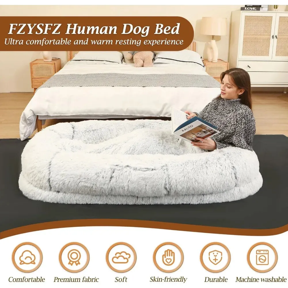AiroPaws™ Human Dog Bed | 71"x45"x12" Orthopedic Washable Human-Size Dog Bed | Fits People & Pets | Faux Fur Plush Dog Bed