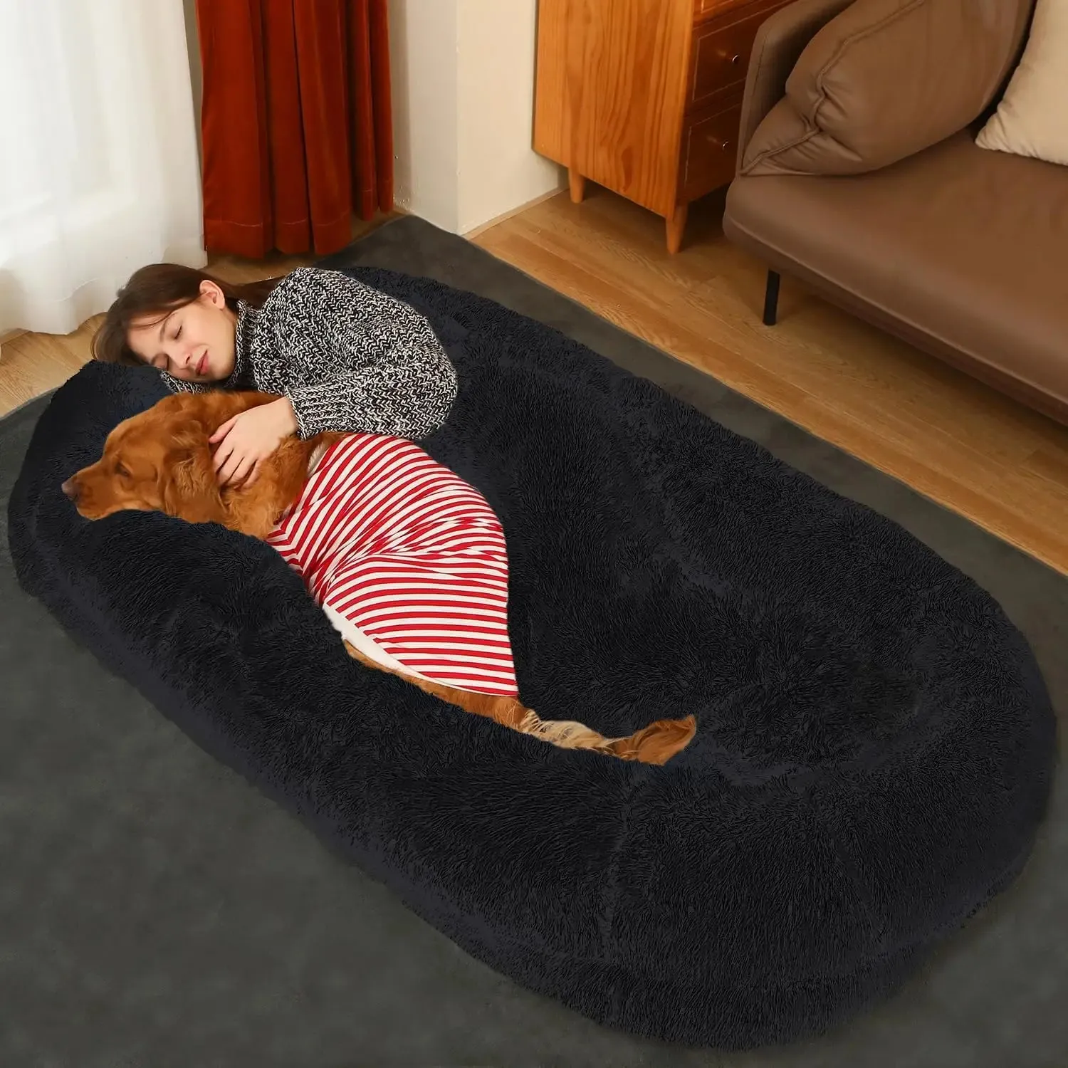 AiroPaws™ Human Dog Bed | 71"x45"x12" Orthopedic Washable Human-Size Dog Bed | Fits People & Pets | Faux Fur Plush Dog Bed