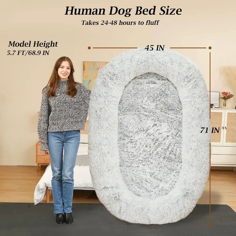 AiroPaws™ Human Dog Bed | 71"x45"x12" Orthopedic Washable Human-Size Dog Bed | Fits People & Pets | Faux Fur Plush Dog Bed