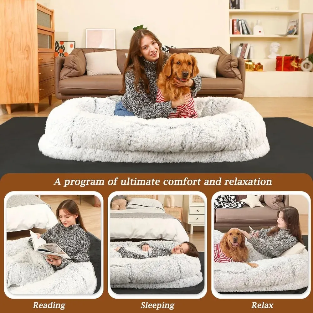 AiroPaws™ Human Dog Bed | 71"x45"x12" Orthopedic Washable Human-Size Dog Bed | Fits People & Pets | Faux Fur Plush Dog Bed