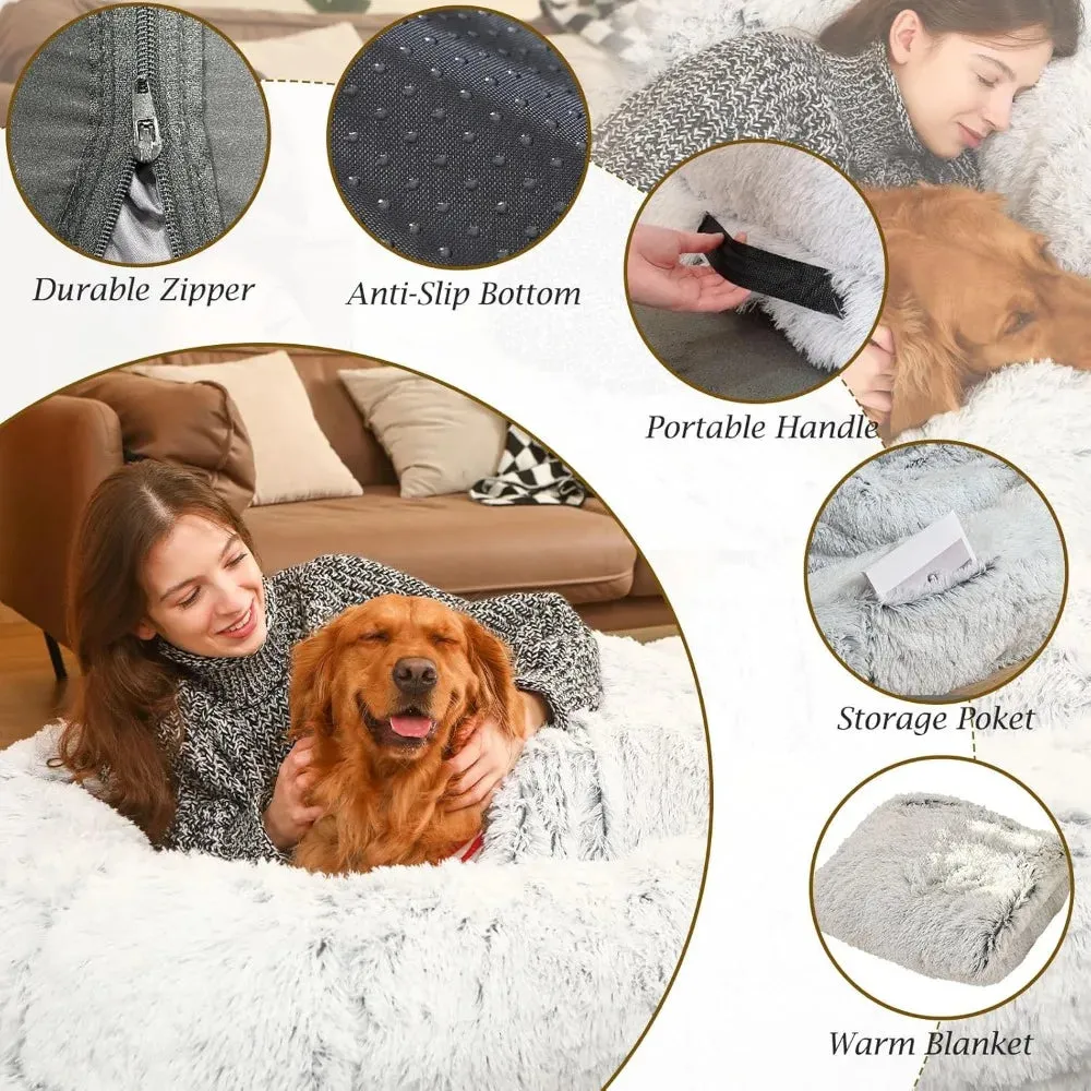 AiroPaws™ Human Dog Bed | 71"x45"x12" Orthopedic Washable Human-Size Dog Bed | Fits People & Pets | Faux Fur Plush Dog Bed