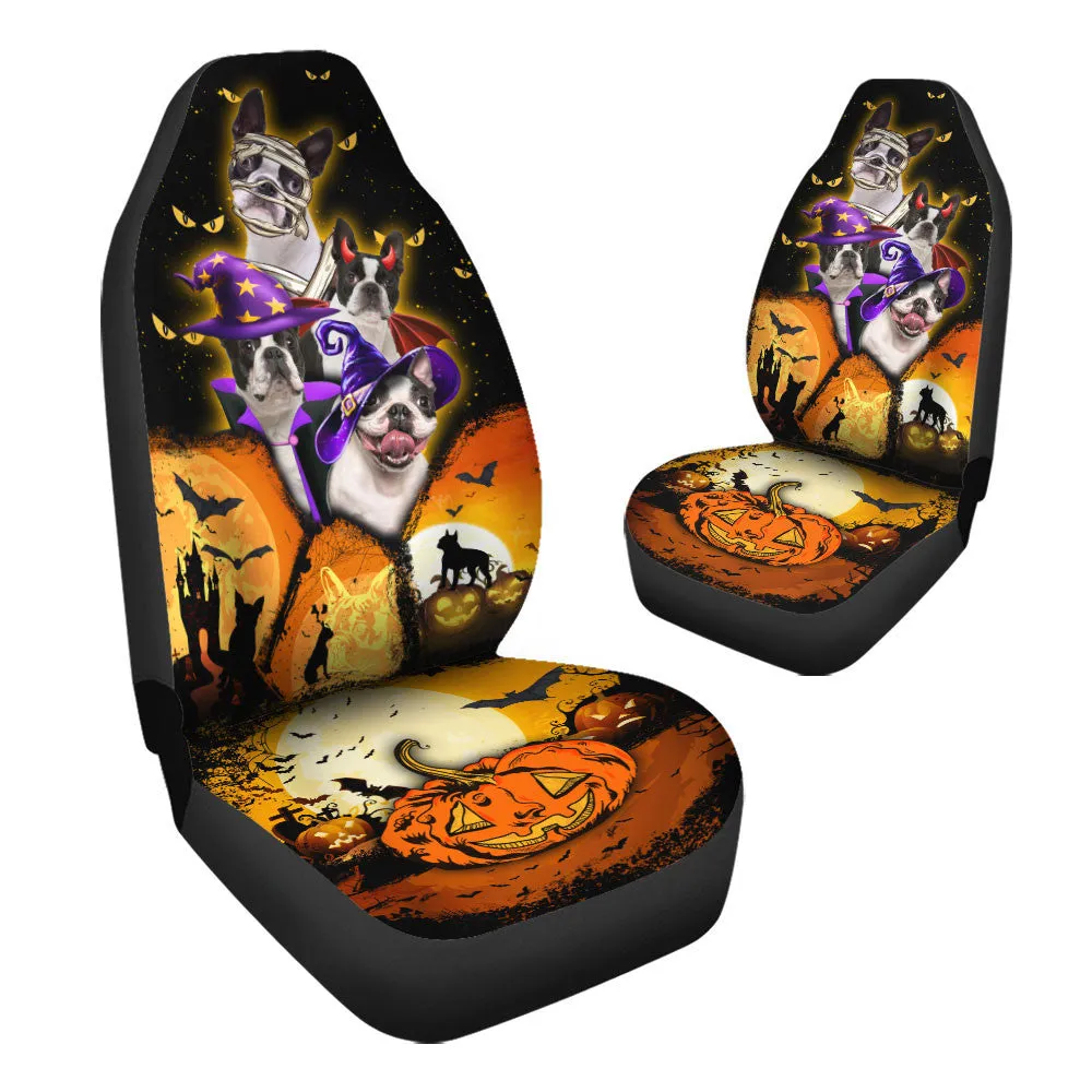 Boston Terrier Halloween Pumpkin Scary Car Seat Covers