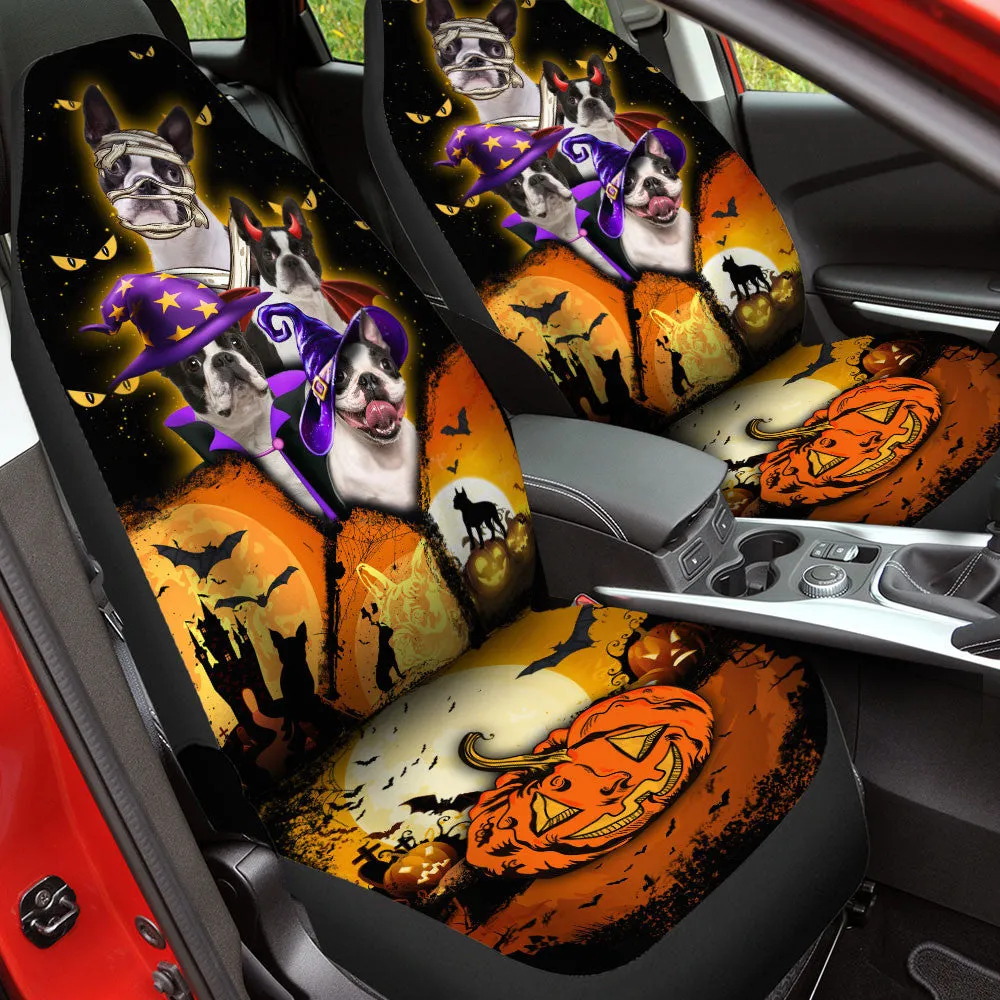 Boston Terrier Halloween Pumpkin Scary Car Seat Covers