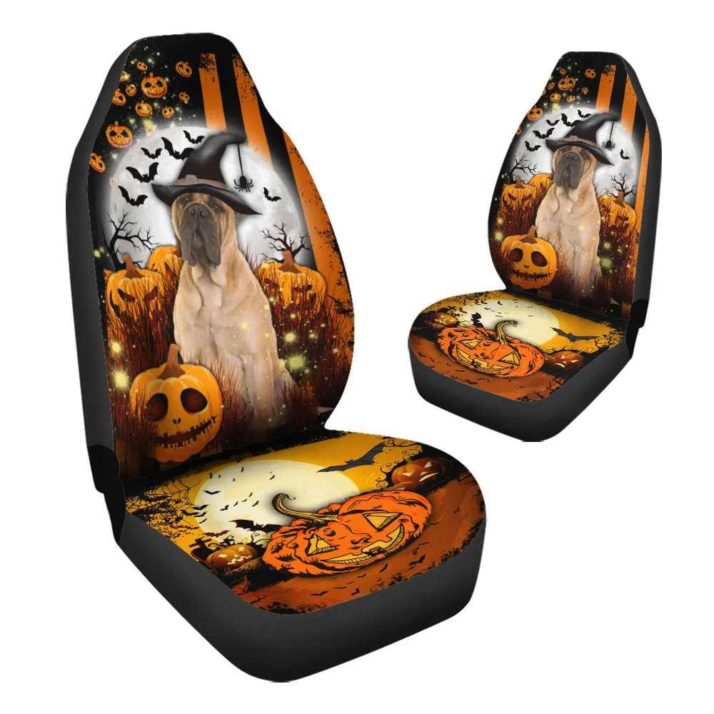 Bullmastiff Halloween Pumpkin Scary Moon Car Seat Covers