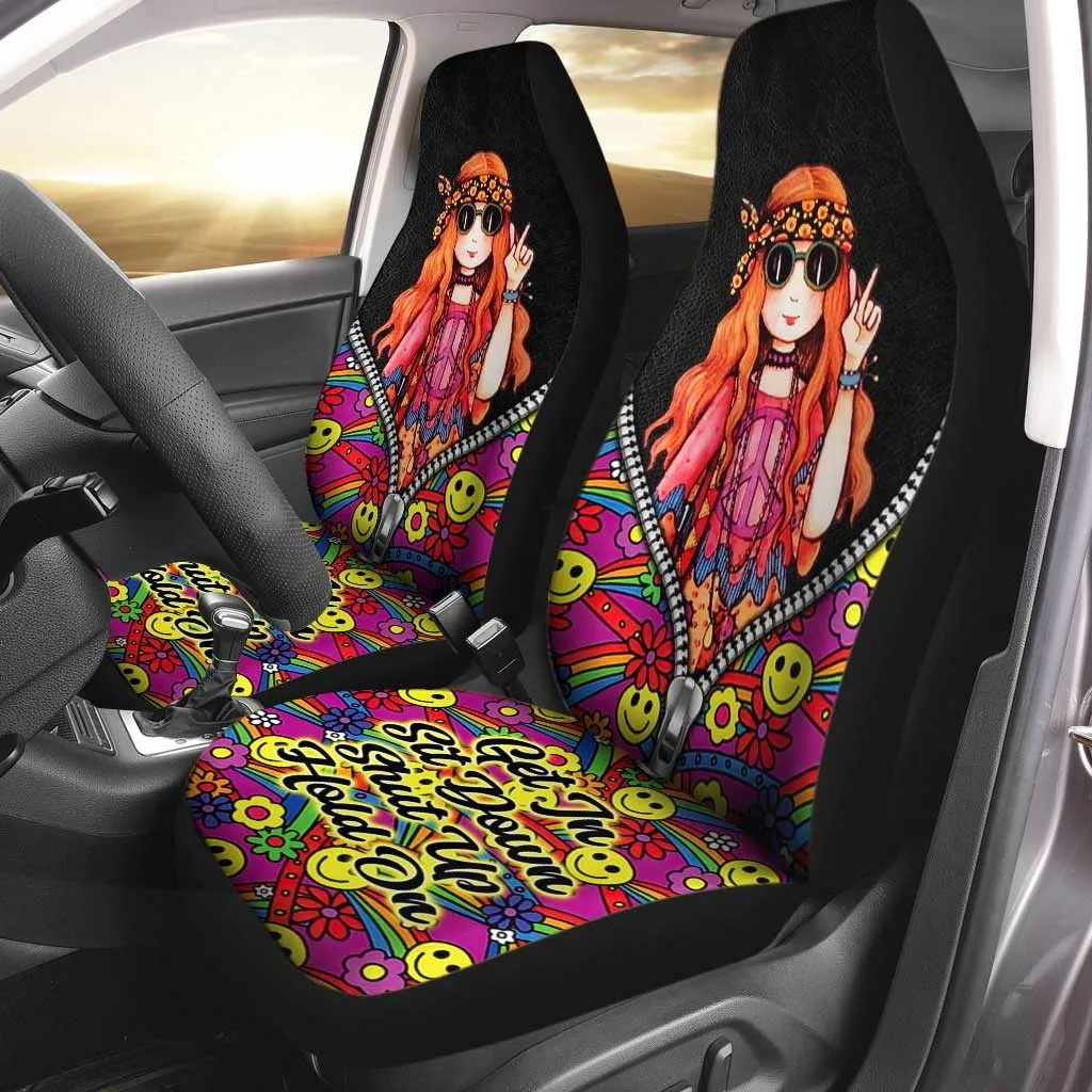 Car Seat Cover With Hippie Girl Get In Sit Down Shut Up Hold On, Hippie Seat Covers