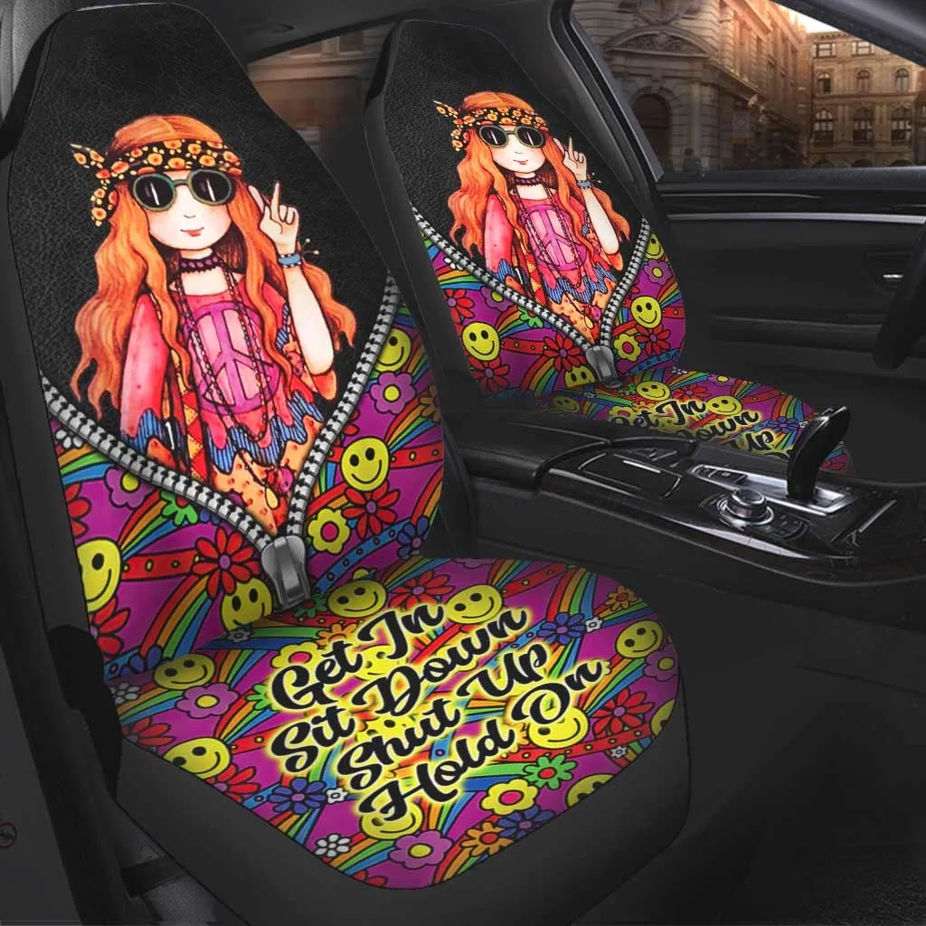 Car Seat Cover With Hippie Girl Get In Sit Down Shut Up Hold On, Hippie Seat Covers