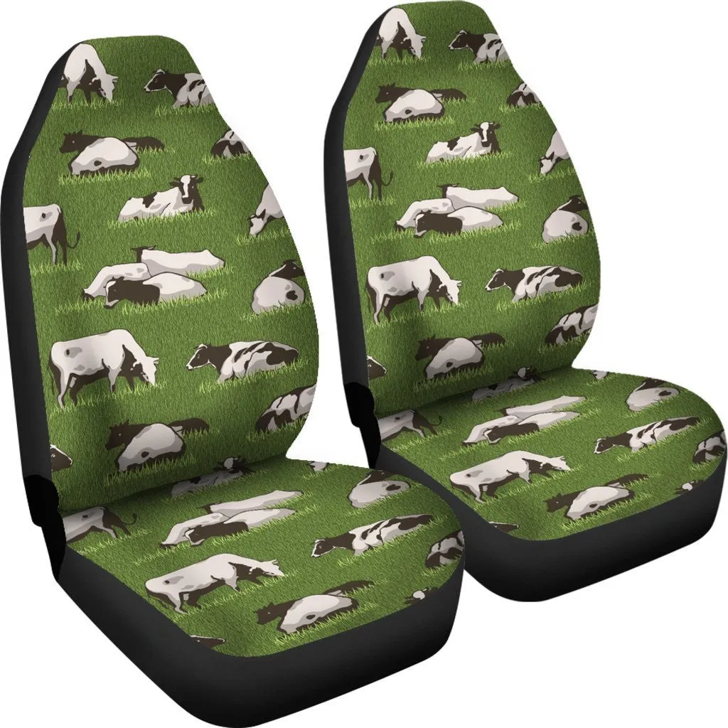 Cow Farm Pattern Print Seat Cover Car Seat Covers Set 2 Pc, Car Accessories Car Mats
