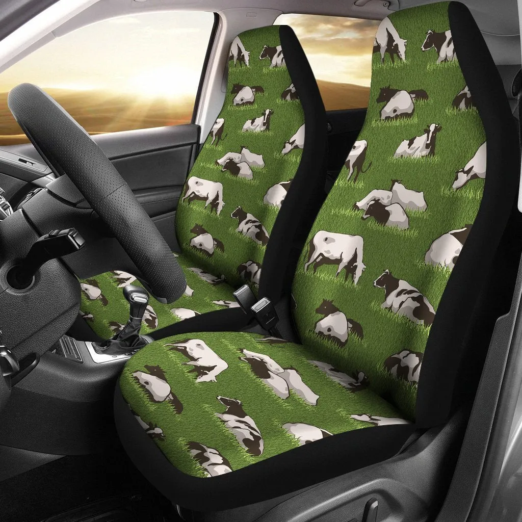 Cow Farm Pattern Print Seat Cover Car Seat Covers Set 2 Pc, Car Accessories Car Mats