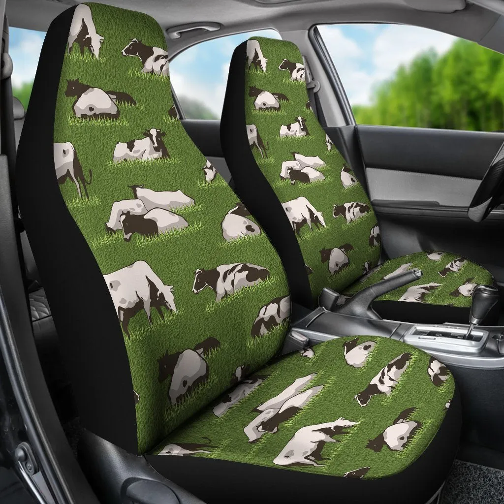 Cow Farm Pattern Print Seat Cover Car Seat Covers Set 2 Pc, Car Accessories Car Mats