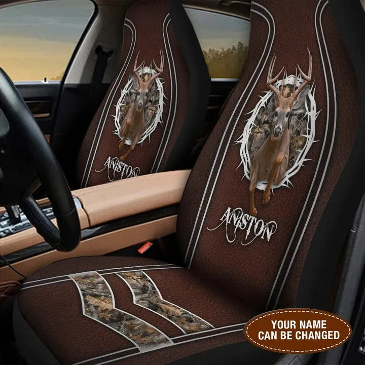 Customized Name Deer Throne Crown Front Car Seat Cover