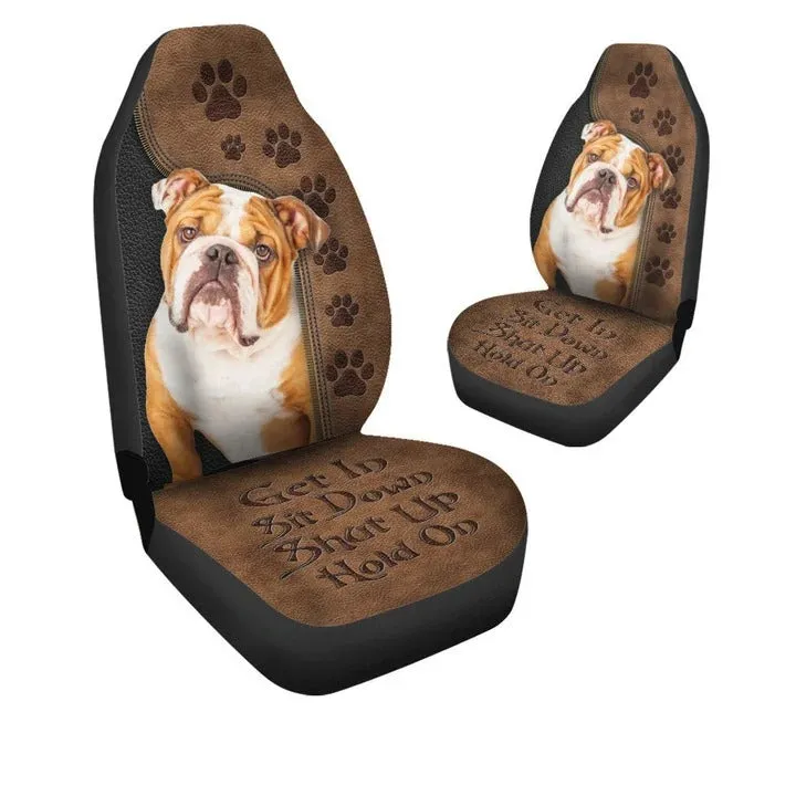 Cute Bulldog On Front Car Seats Cover