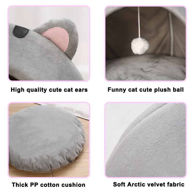 Cute Cat Bed Warm Pet House Cave Cushion