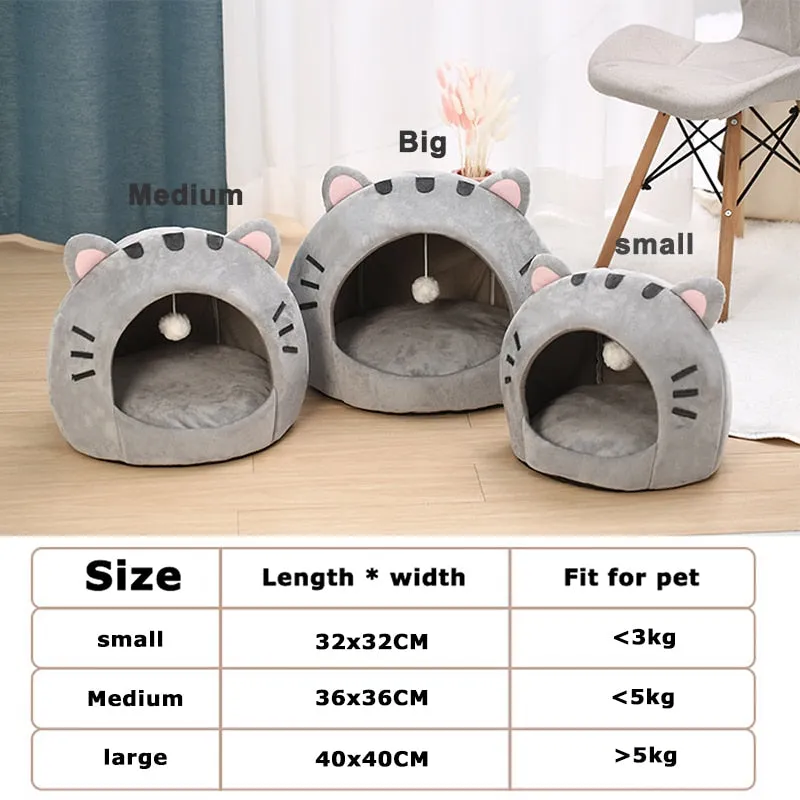 Cute Cat Bed Warm Pet House Cave Cushion