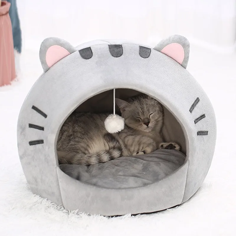 Cute Cat Bed Warm Pet House Cave Cushion