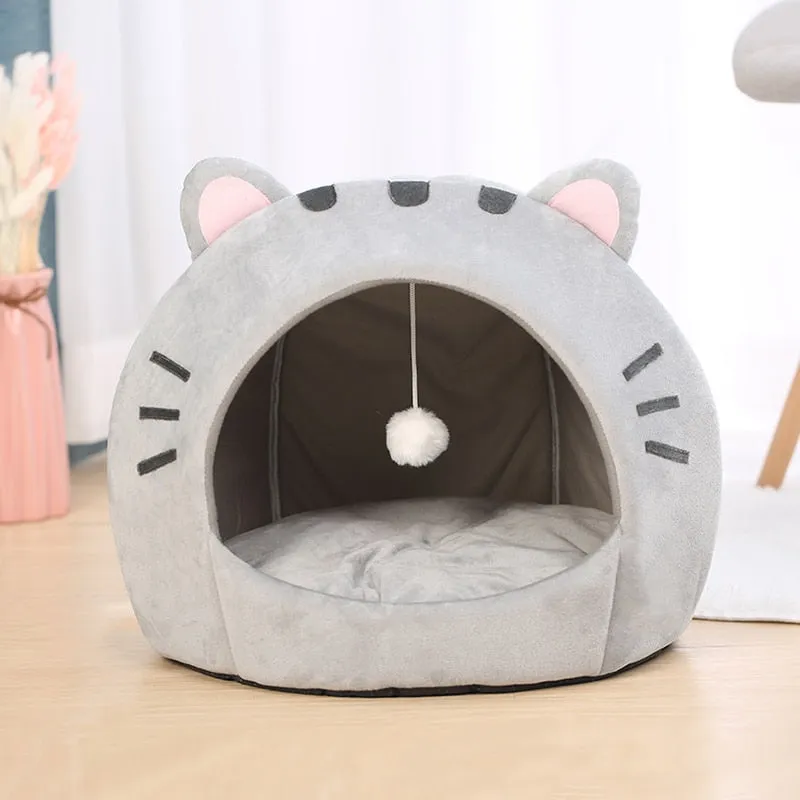 Cute Cat Bed Warm Pet House Cave Cushion