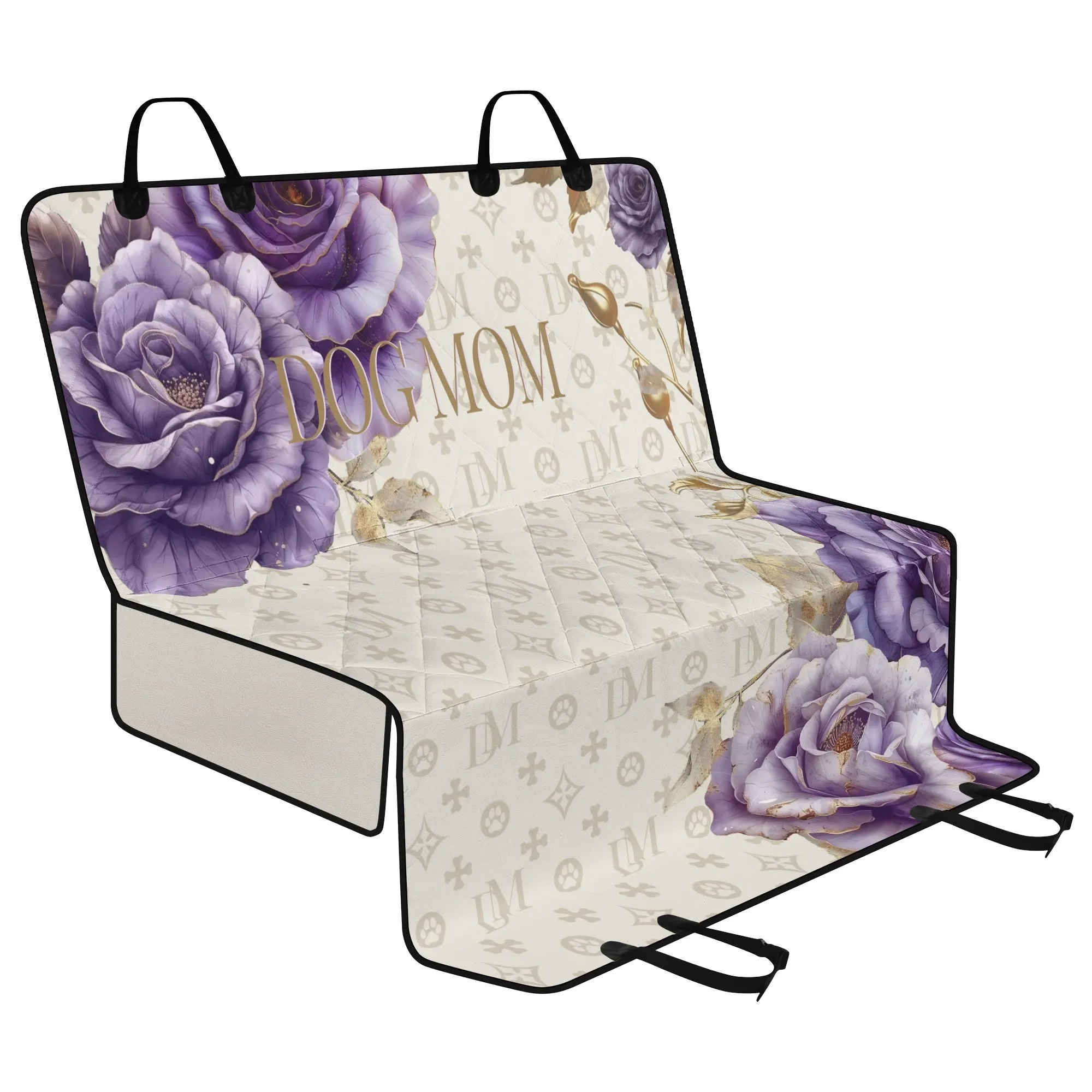 Dog Mom Signature "DM" Motif French Lavender Rose Dog Car Seat Cover