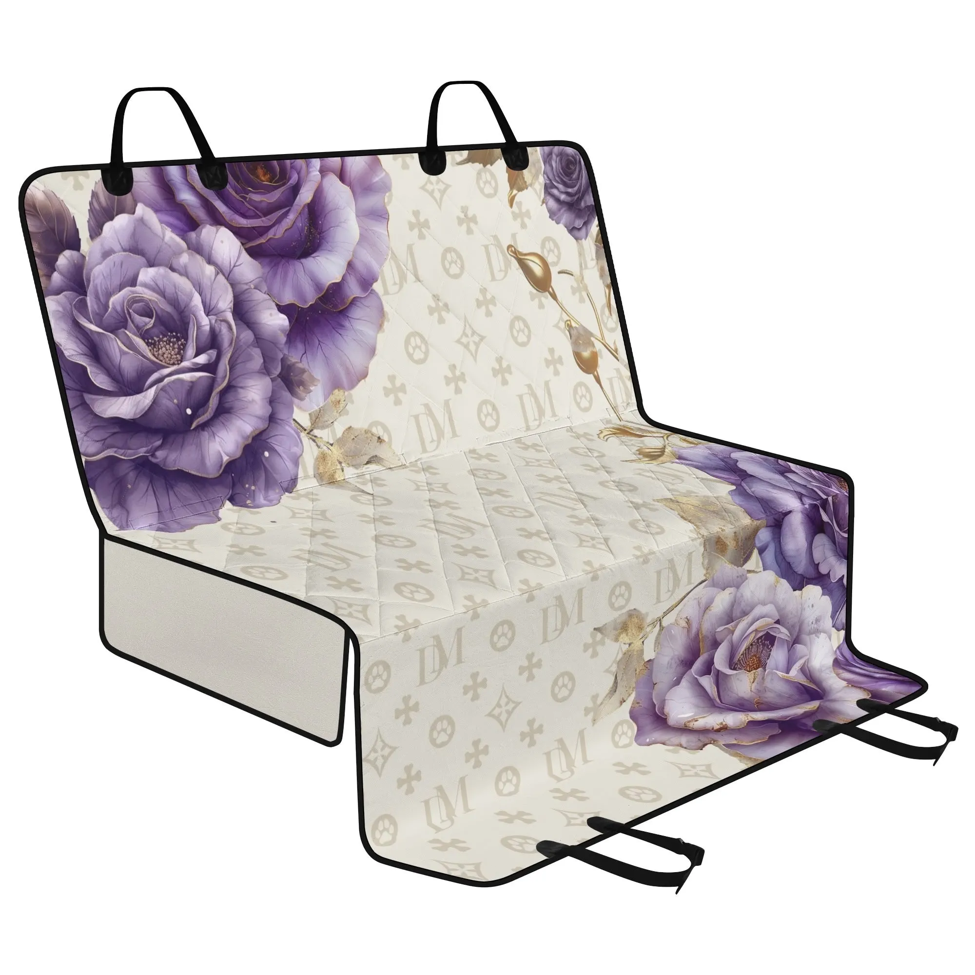 Dog Mom Signature "DM" Motif French Lavender Rose Dog Car Seat Cover