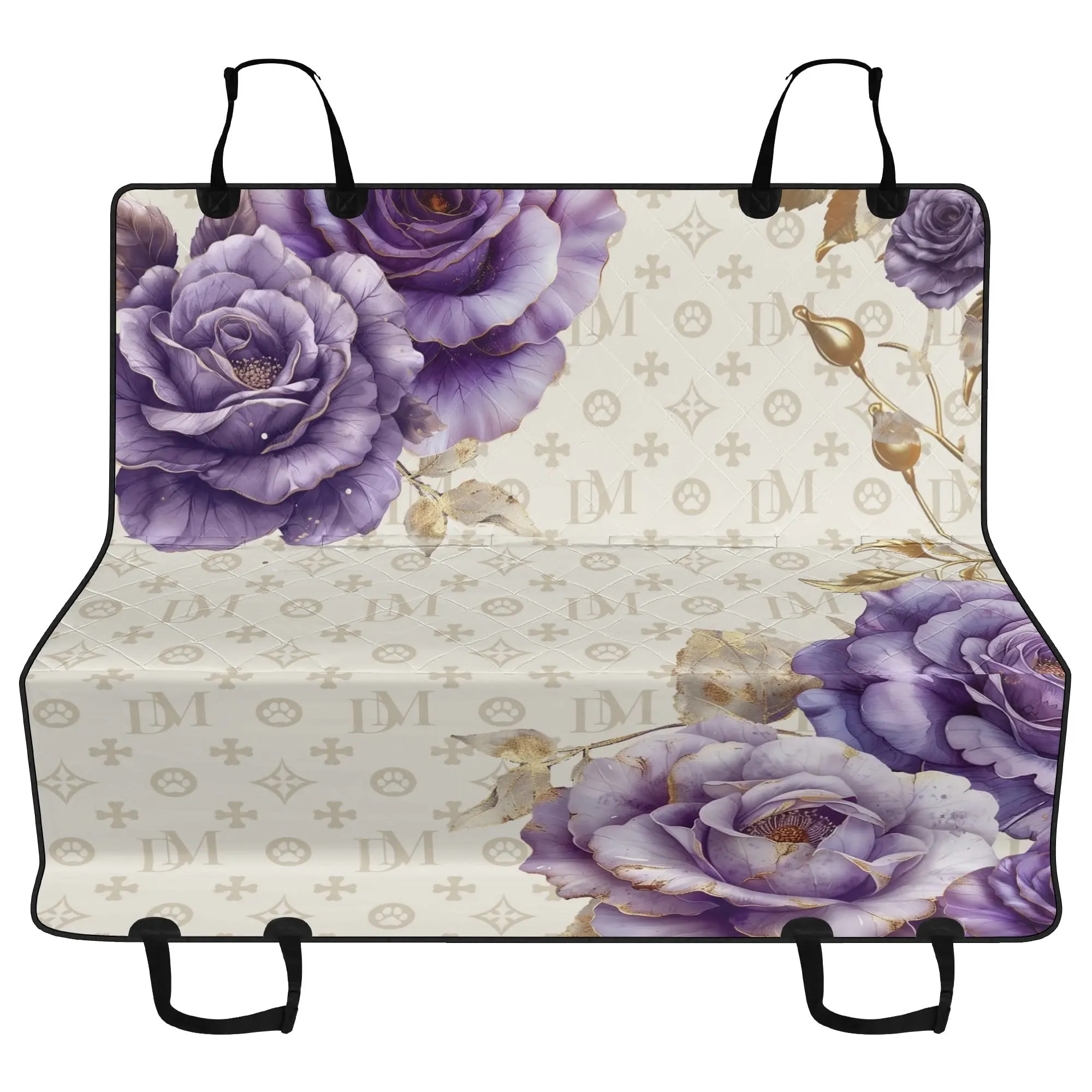 Dog Mom Signature "DM" Motif French Lavender Rose Dog Car Seat Cover