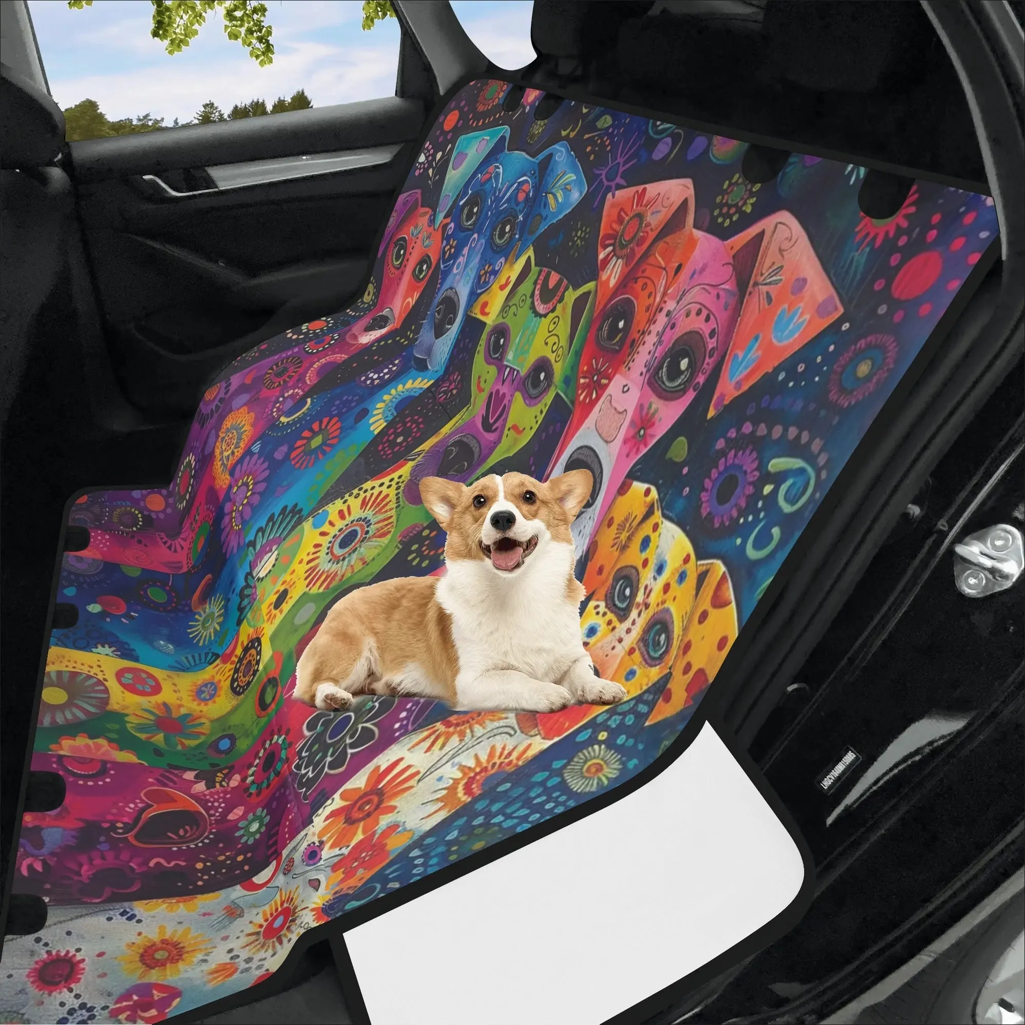 Exotic Multicolor Dog Art Hammock Dog Car Seat Cover