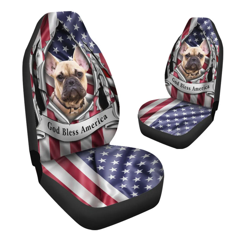French Bulldog Inside Flag Gob Bless America  Car Seat Covers