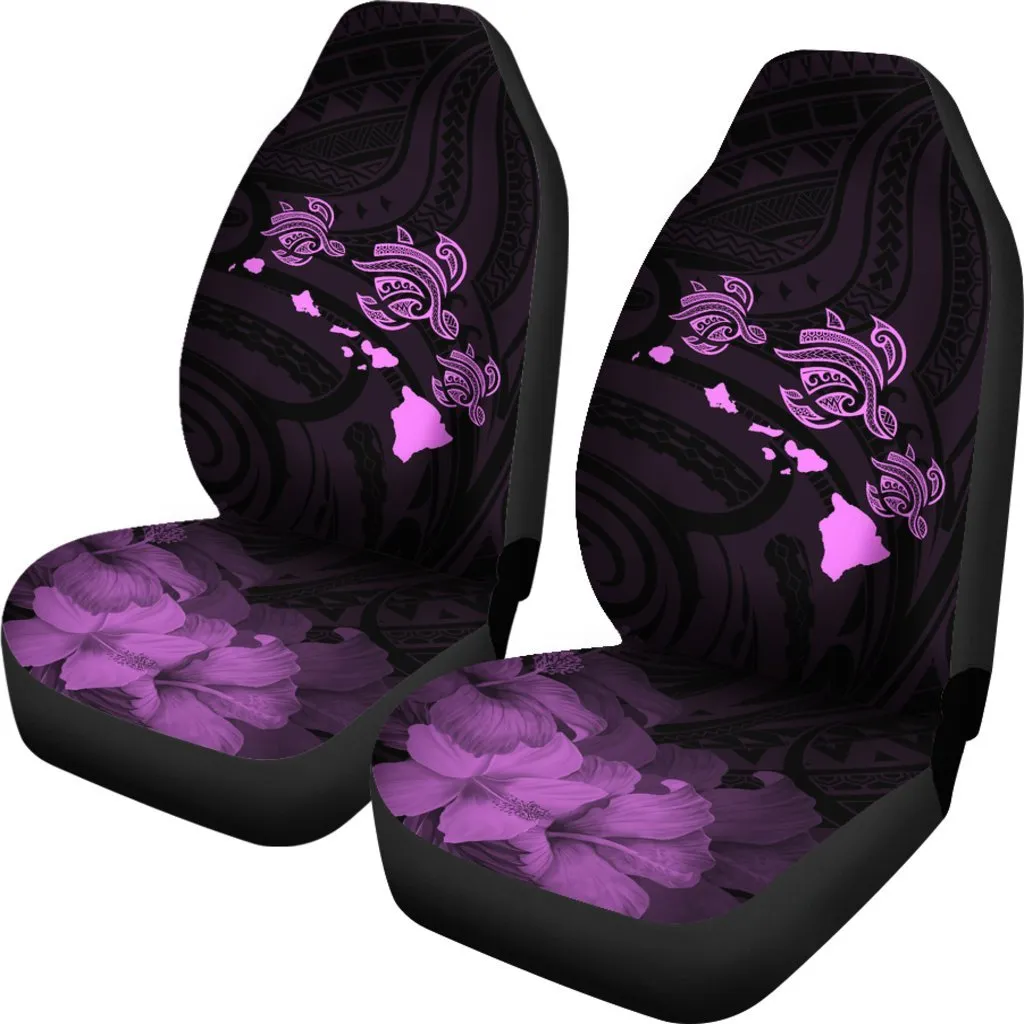 Hawaii Hibiscus Map Polynesian Ancient Pink Turtle Car Set Covers