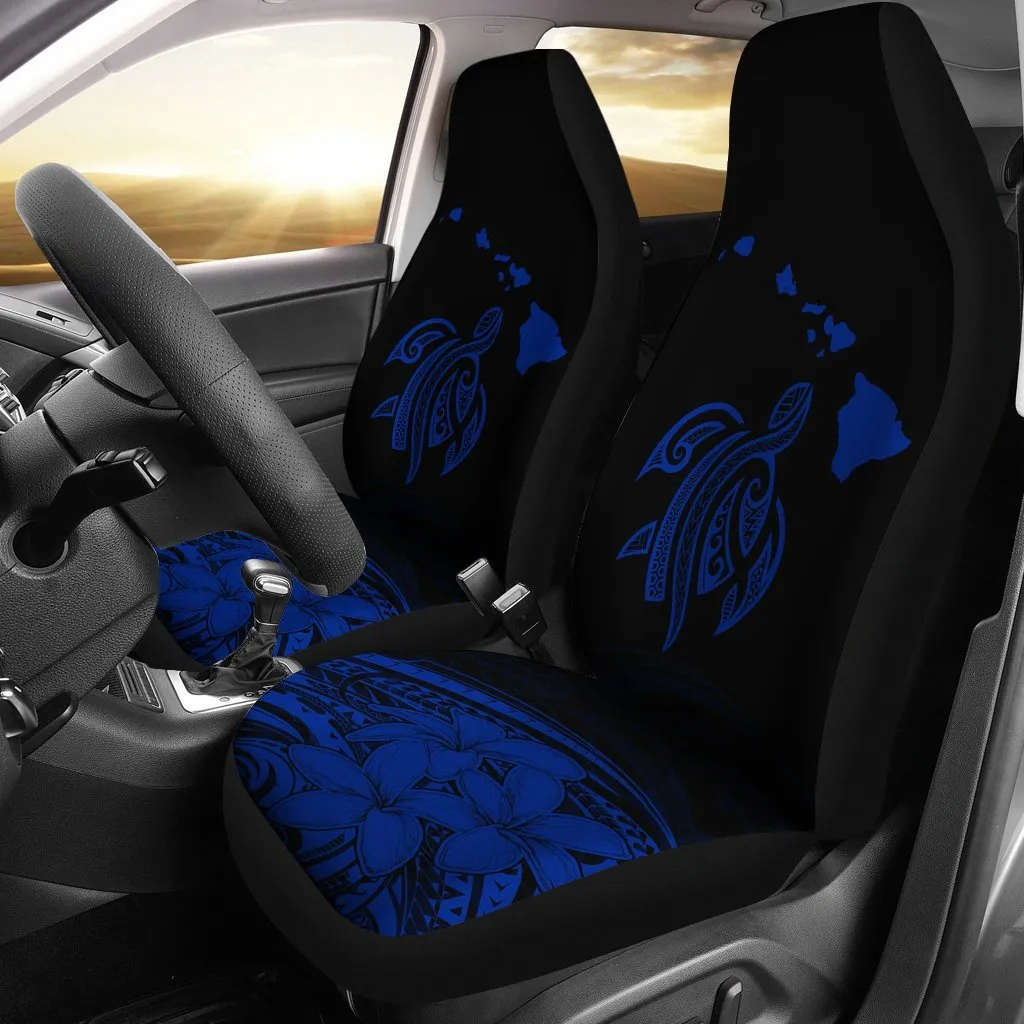 Hawaii Map Plumeria Polynesian Blue Turtle Car Set Covers