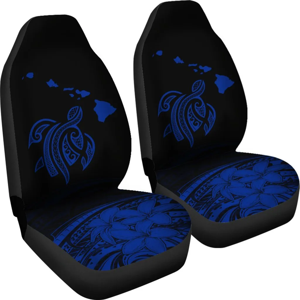 Hawaii Map Plumeria Polynesian Blue Turtle Car Set Covers