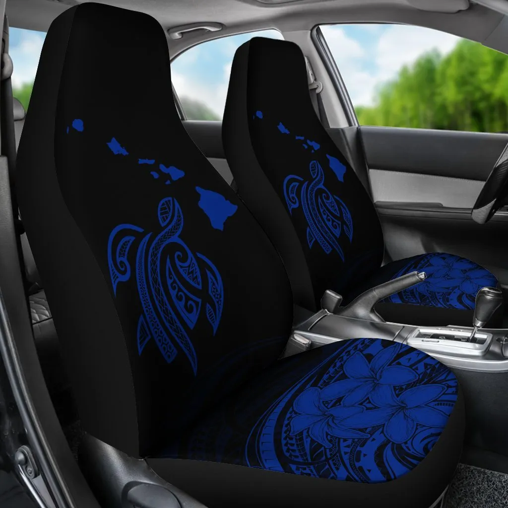 Hawaii Map Plumeria Polynesian Blue Turtle Car Set Covers