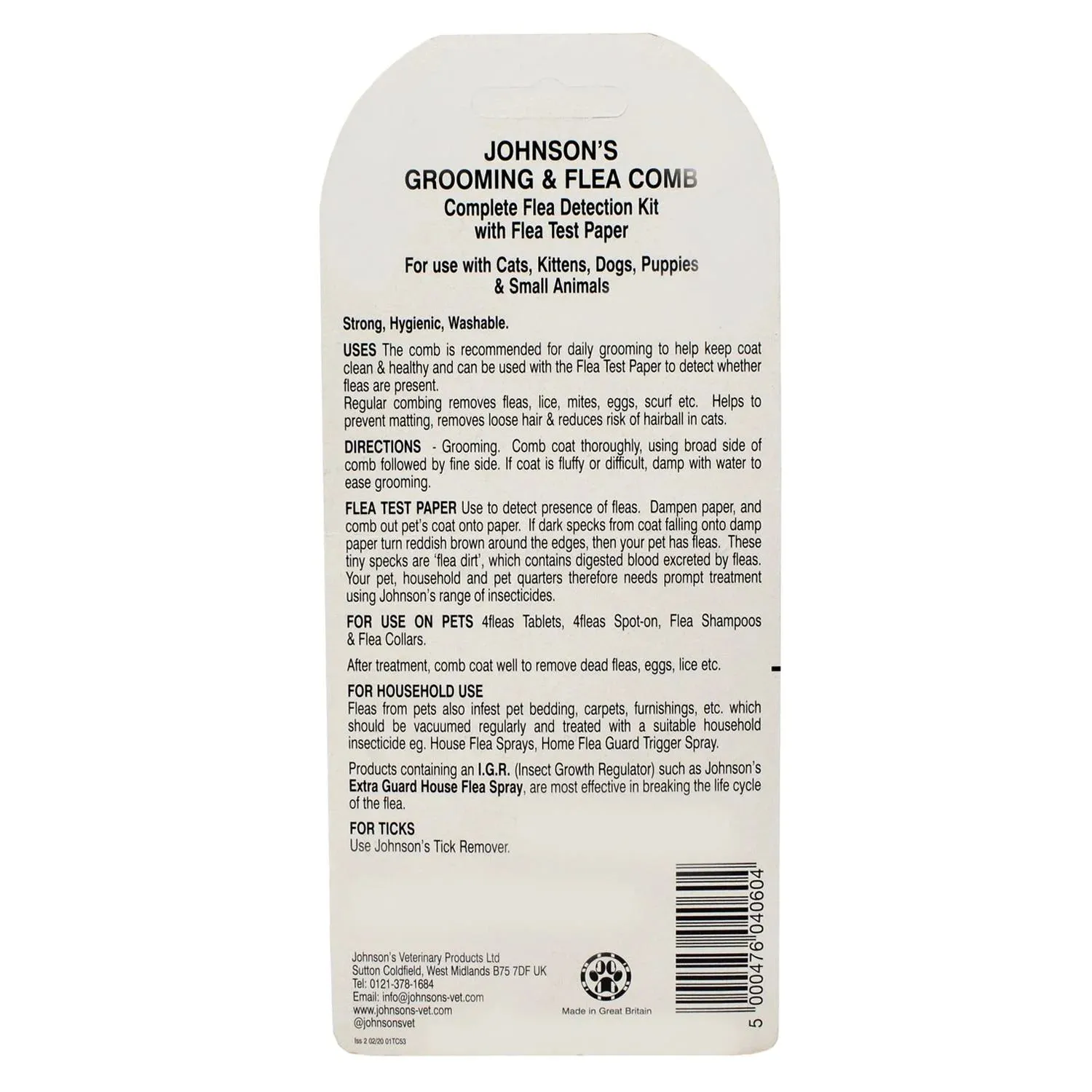 Johnson's Veterinary | Dog, Cat & Small Pet | Flea Detection Kit with Comb & Test Paper