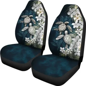 Kanaka Maoli (Hawaiian) Car Seat Covers Sea Turtle Tropical Hibiscus And Plumeria White