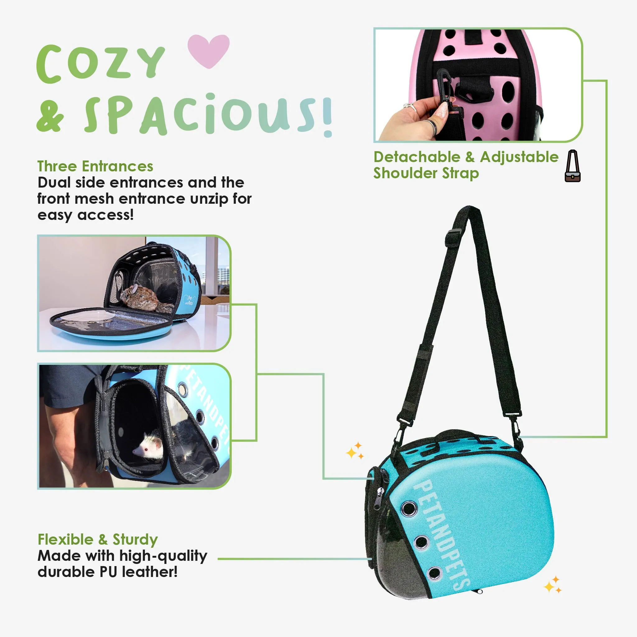 Macaron Pet Carrier: Optimal Airflow, Quality Mesh Windows, Peek-a-Boo Window, Collapsible, Adjustable Strap, Supports 25 LB
