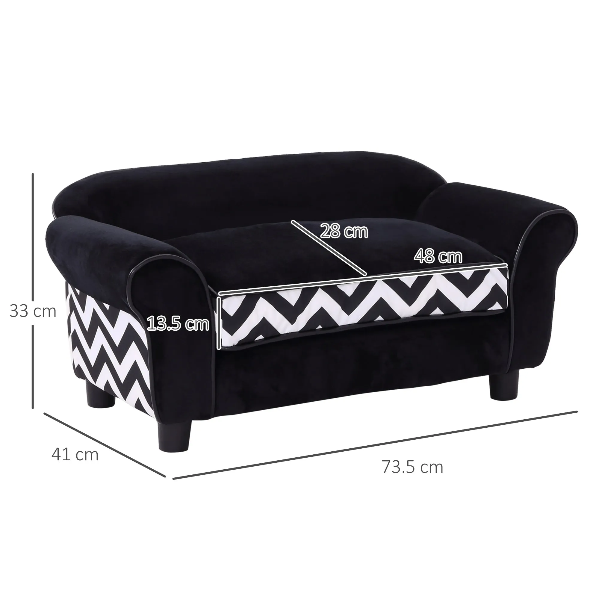 PawHut Dog Sofa Cat Couch Bed for XS Dogs w/ Removable Sponge Cushion - Black