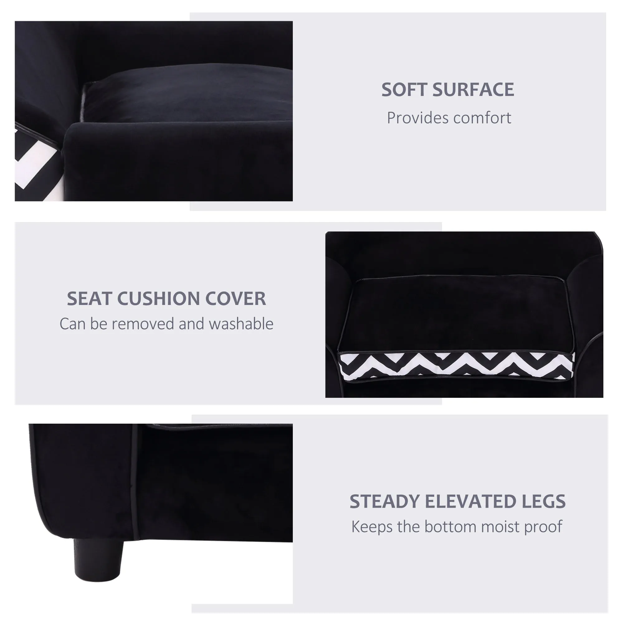 PawHut Dog Sofa Cat Couch Bed for XS Dogs w/ Removable Sponge Cushion - Black
