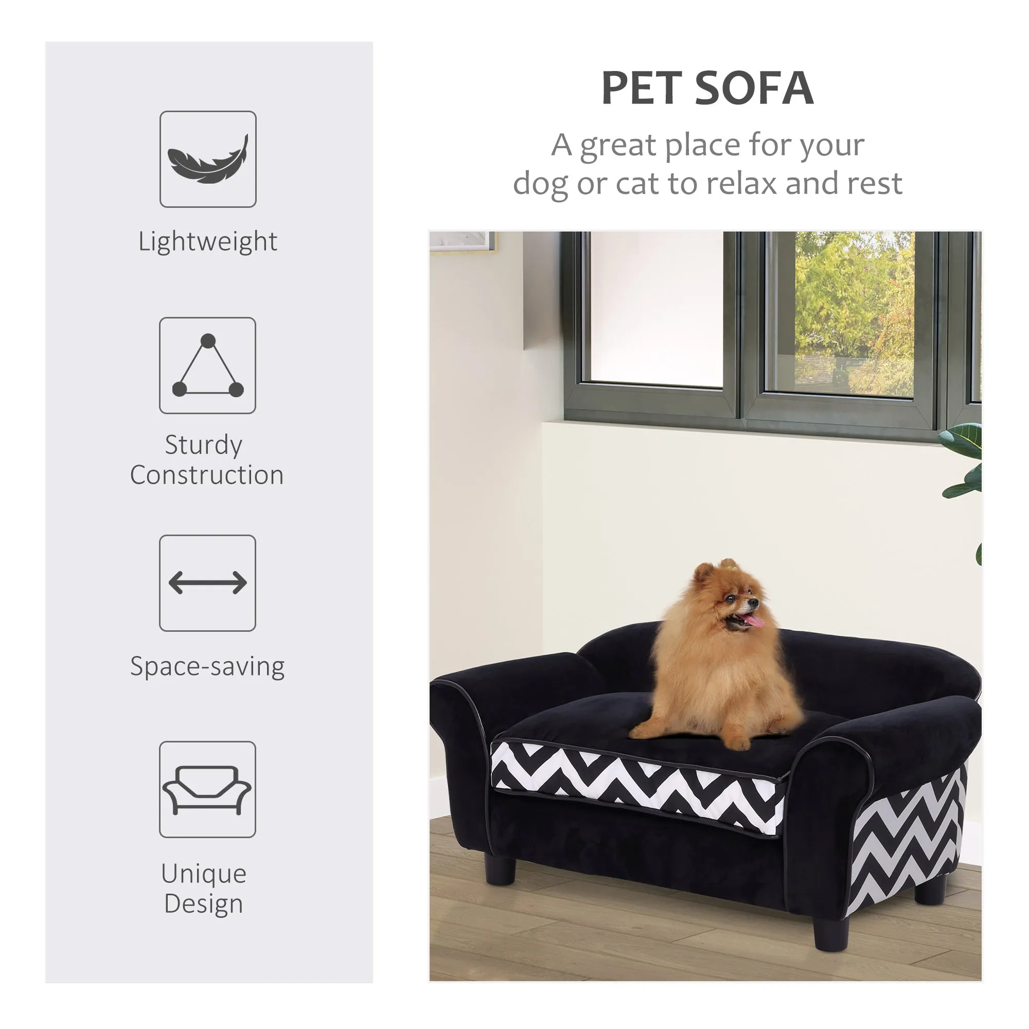PawHut Dog Sofa Cat Couch Bed for XS Dogs w/ Removable Sponge Cushion - Black