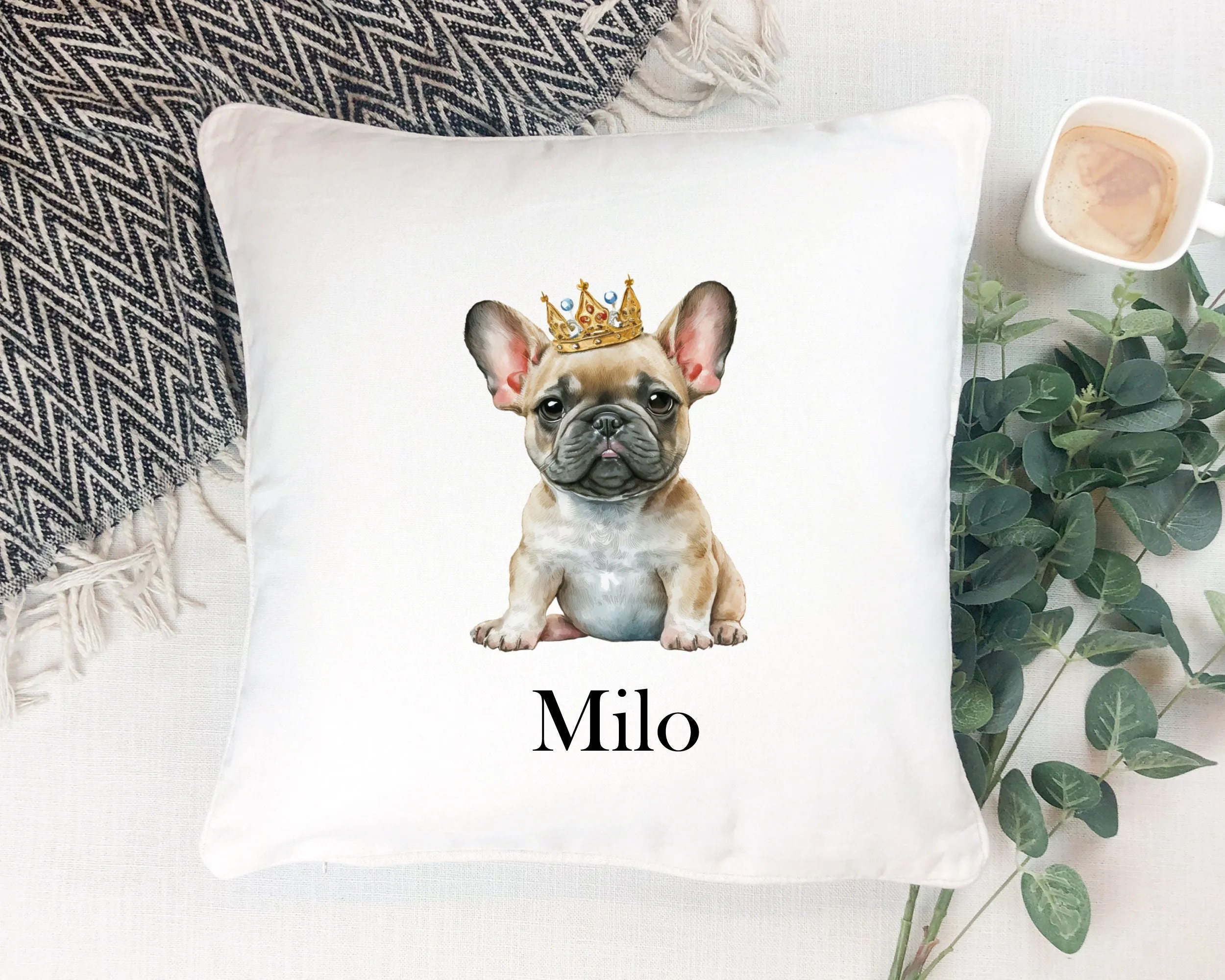 Personalised Frenchie French Bull Dog Pet Cushion - Pet Gift - Pet Bed Frenchie Crown