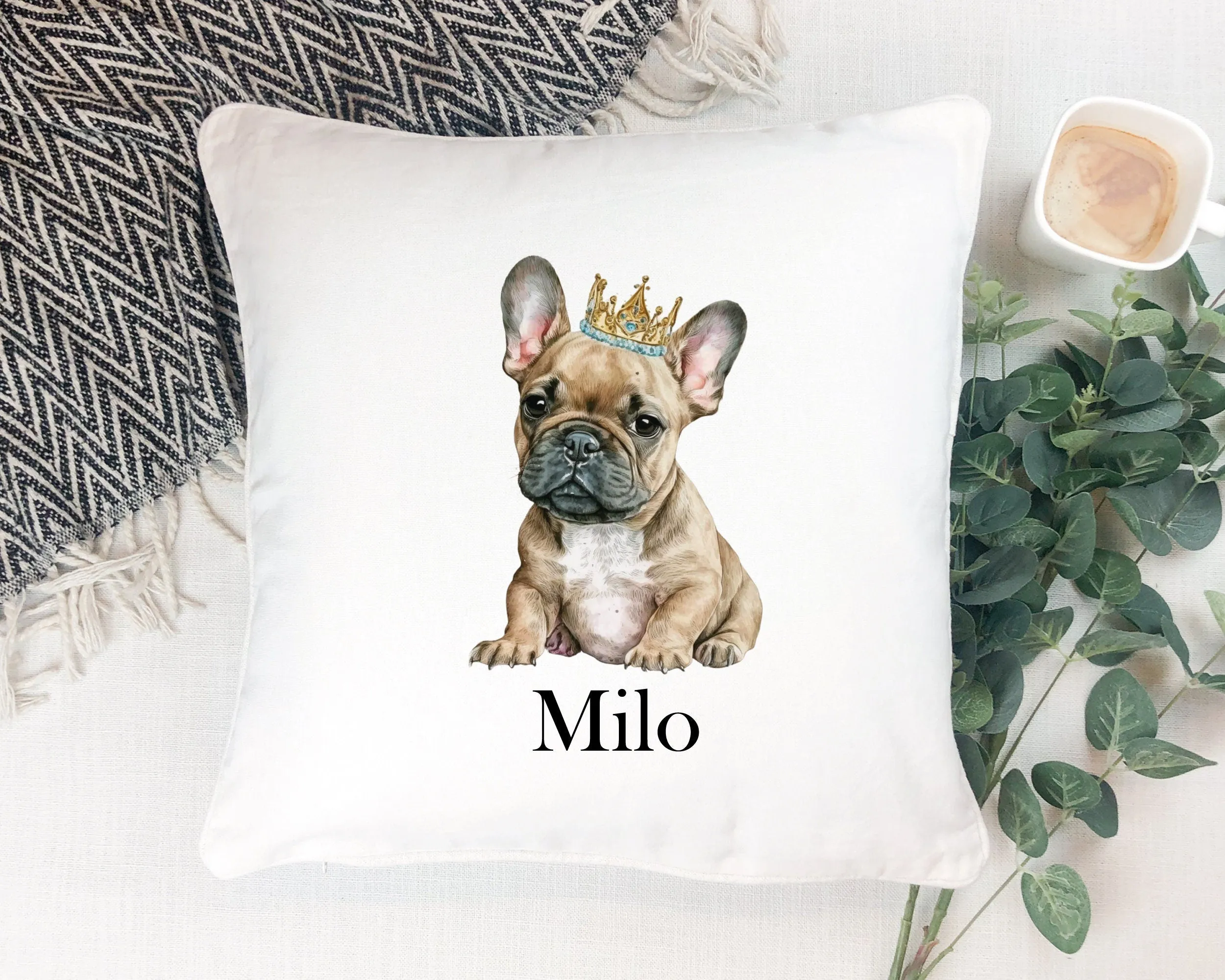 Personalised Frenchie French Bull Dog Pet Cushion - Pet Gift - Pet Bed Frenchie Crown