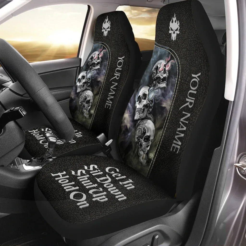 Personalized Skull Art Gothic Hold on Car Seat Covers Universal Fit Set 2, Car Decor For Skull Lover