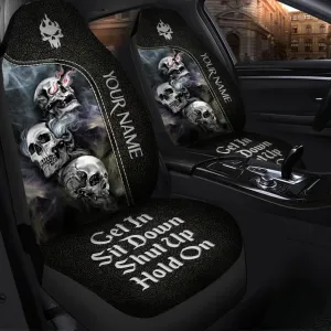 Personalized Skull Art Gothic Hold on Car Seat Covers Universal Fit Set 2, Car Decor For Skull Lover