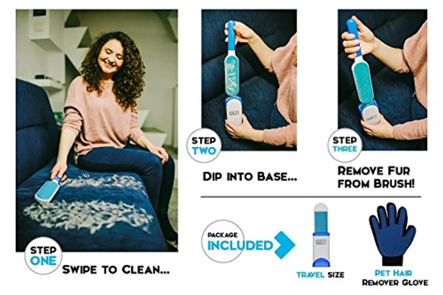 Pet Hair Remover Brush by KAALAPET | Reusable Pet Fur and Lint Remover Brush with Self-Cleaning Base   Travel-Size Dog Cat Fur & Lint Removal   Grooming Glove