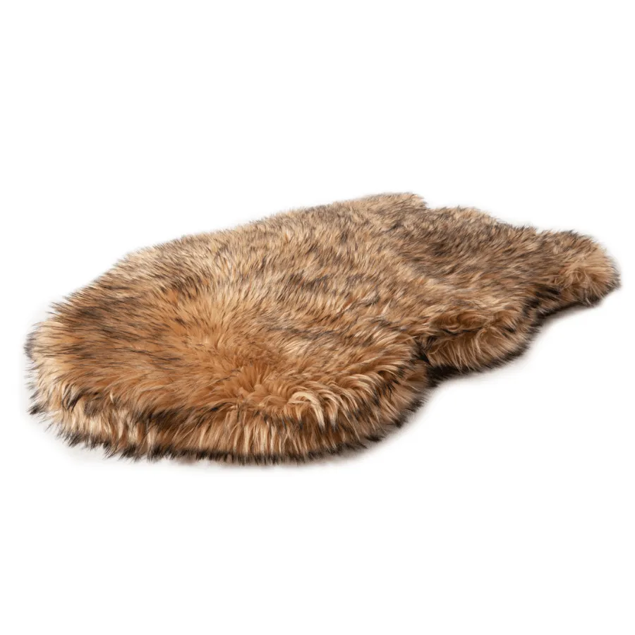PupRug™ Faux Fur Sable Tan Orthopedic Dog Bed   FREE Holiday Plaid Bed Cover