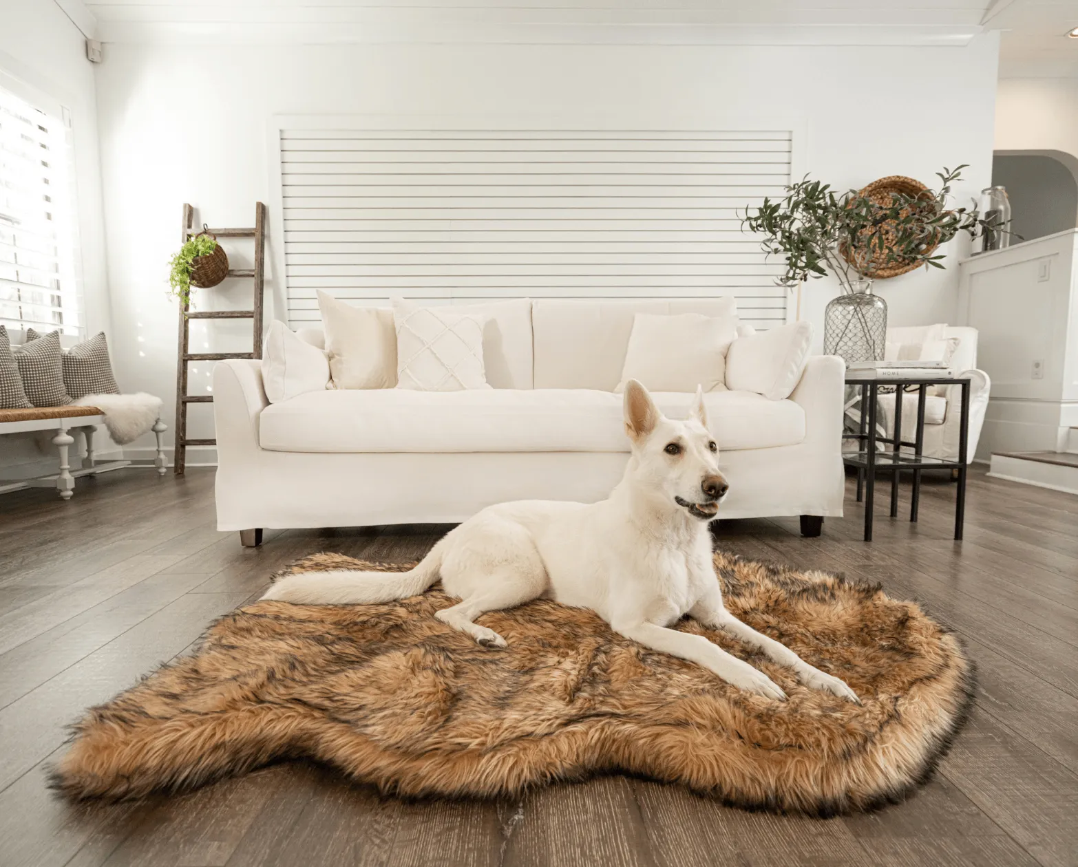 PupRug™ Faux Fur Sable Tan Orthopedic Dog Bed   FREE Holiday Plaid Bed Cover