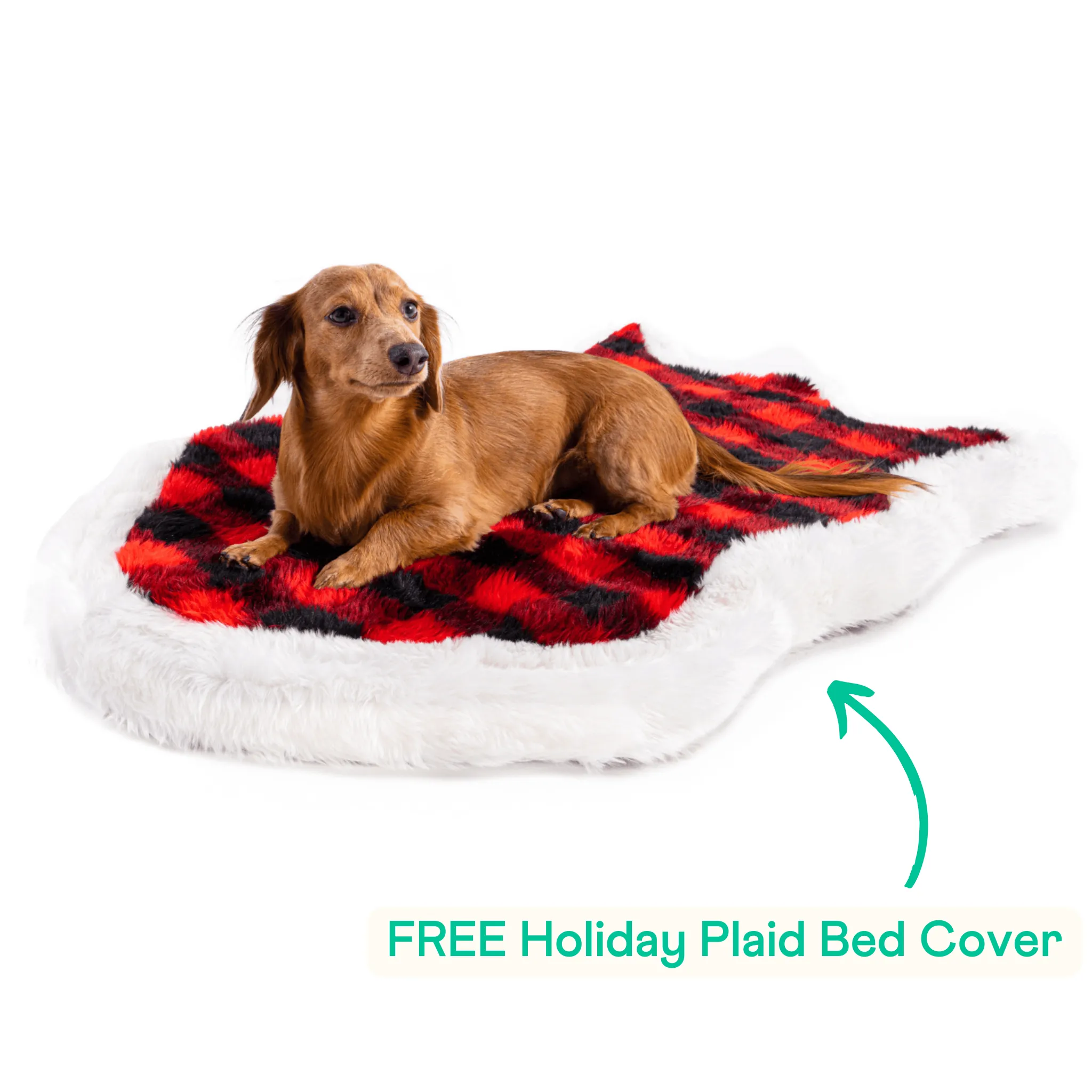 PupRug™ Faux Fur Sable Tan Orthopedic Dog Bed   FREE Holiday Plaid Bed Cover
